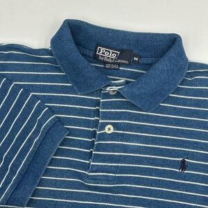 Vintage Polo by Ralph Lauren Striped Polo Shirt Mens Medium Blue Made in USA